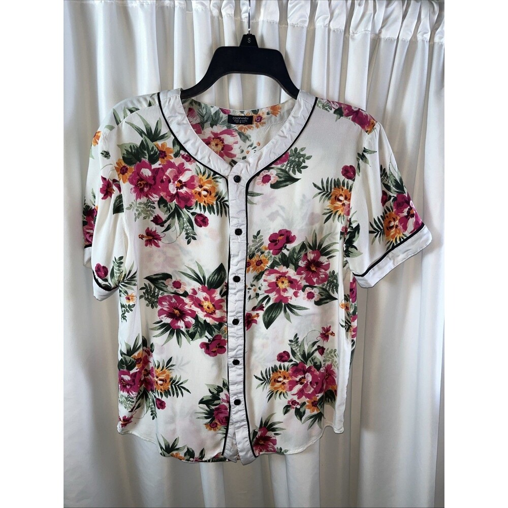 Coofandy Men’s Casual Floral Print Hip Hop Baseball Button Up Shirt Size S